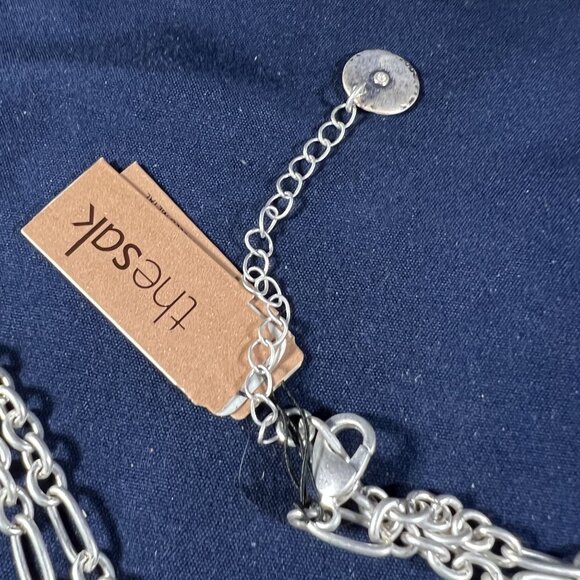 Silver-Tone Geometric Pendant Necklace By The Sak With Adjustable Chain & Textur - Picture 3 of 3